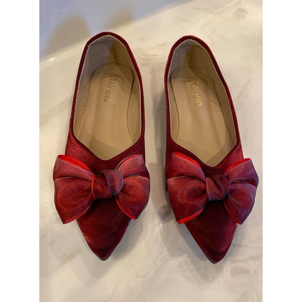 Yan Hao Unique Ruby Red Slipper Ballet Flats Sz 8… - image 4